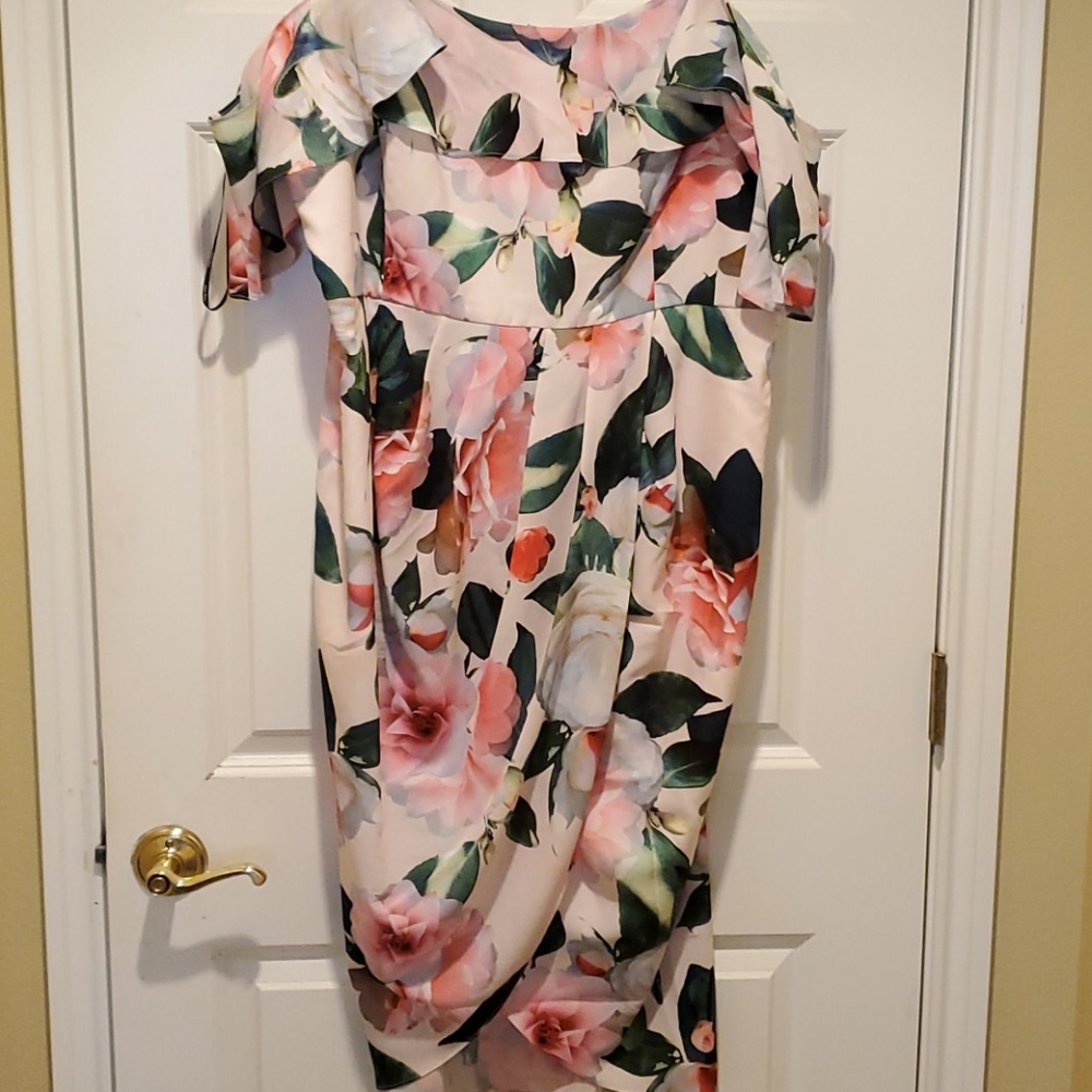 Gorgeous pink floral off the shoulder dress